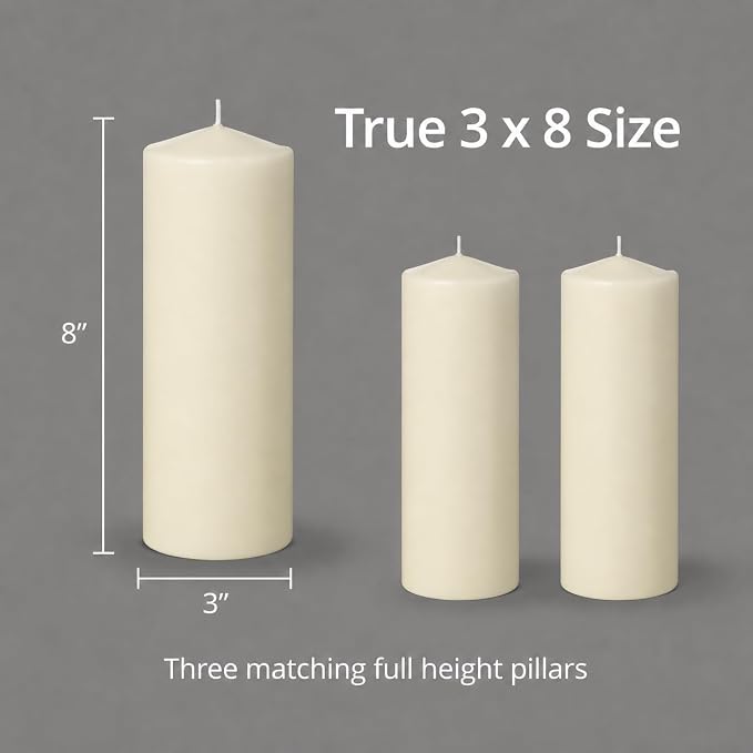 yummi 3" x 8" Ivory Round Pillar Candles - 3 per Pack