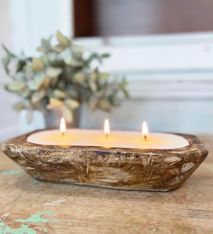 Aira Dough Bowl Candle - Organic, Kosher, Vegan, Hand Carved Wood Bowl Candle w/Aromatherapy Essential Oils - Hand-Poured 100% Soy Candle Wax - Paraffin Free, Long Lasting - Stress Relief - 13 Ounce