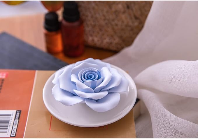 Essential Oil Passive Flower Diffuser -Non-Electric Porcelain Aromatherapy Diffusers for Small Mini Room, Desk Decorative, Bathroom (Blue Rose)