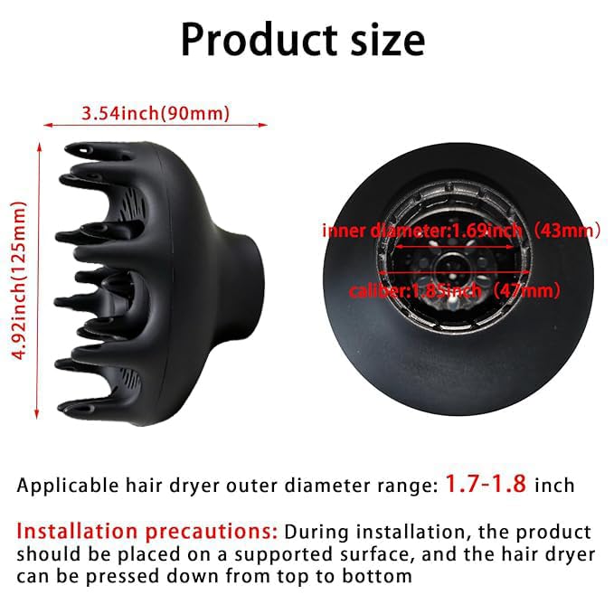 Black Orchid Hair Diffuser, Hair Dryer for BlowDryers with 1.7-1.8 inch Diameter Nozzle, suitable for Curlyand Wavy Hair-Softness and Control Blow-out hair is softerfluffier