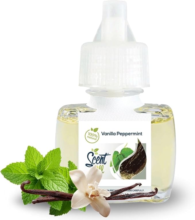 Scent Fill 100% Natural Vanilla Peppermint Plug in Air Freshener, Scented Oil Refills, 3 Refills