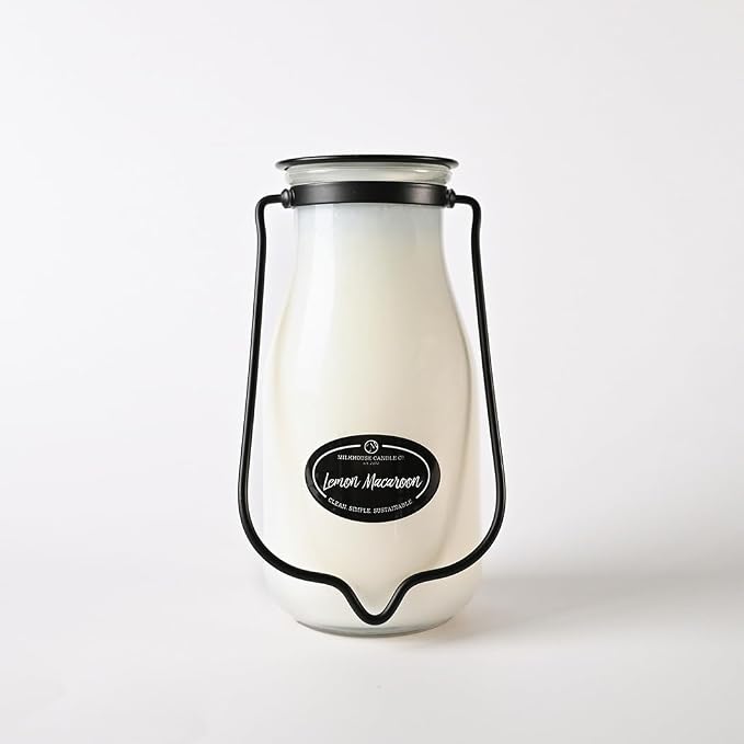 Milkhouse Candle Company Lemon Macaroon Soy Candle - Vanilla | Lemon | Citrus Scented - 14 oz Milkbottle with LId, 90+ Hour Burn Time, Made in the USA