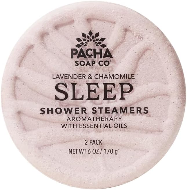 Pacha Soap Co. Shower Steamers - Sleep, Lavender & Chamomile Scented, Essential Oil Aromatherapy Shower Steamers, Clean Ingredients, Paraben and Dye-Free, Handcrafted in The USA, 3-Pack, 6 oz Each