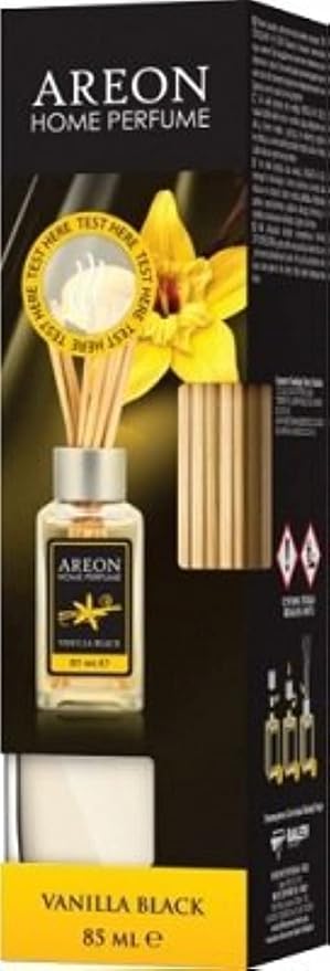 Areon Home Luxury Perfume Reed Diffuser + 10 Rattan Reeds, Vanilla Black Scent 85ml
