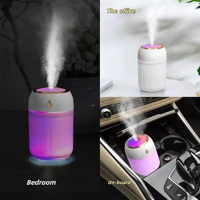 Portable Mini Humidifier for Bedroom, Office, Car, USB Personal Humidifier with LED Lights, 330ML Capacity, Auto Shut-Off, Aromatherapy Diffuser