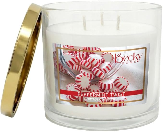 Peppermint Scented 3-Wick Candle in Glass Jar | Candles for Home | 14.5oz Rustic Home Decor Novelty Candle | 60 Hour Burn Time Candle