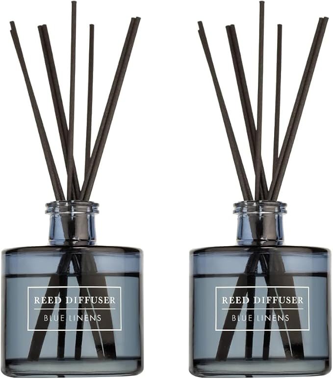 Bellevue Diffuser, 6 fl oz Glass Filled Diffuser, Highly Concentrated Fragrances with Essential Oils, Home Fragrance, Scent:Blue LINENS (Pack of 2)