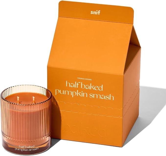Half Baked Pumpkin Smash Scented Candle by Snif, Festive Fall Candle, 50+ Hours, 100% Cotton Fiber Wicks, Soy Wax Blend, Non-Toxic, Vegan, 8.5oz