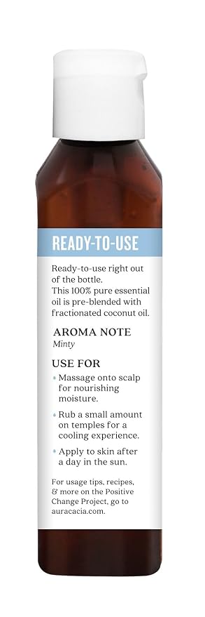 Aura Cacia Ready-to-Use Peppermint Essential Oil in Fractionated Coconut Oil | GC/MS Tested for Purity | 4 fl. oz.
