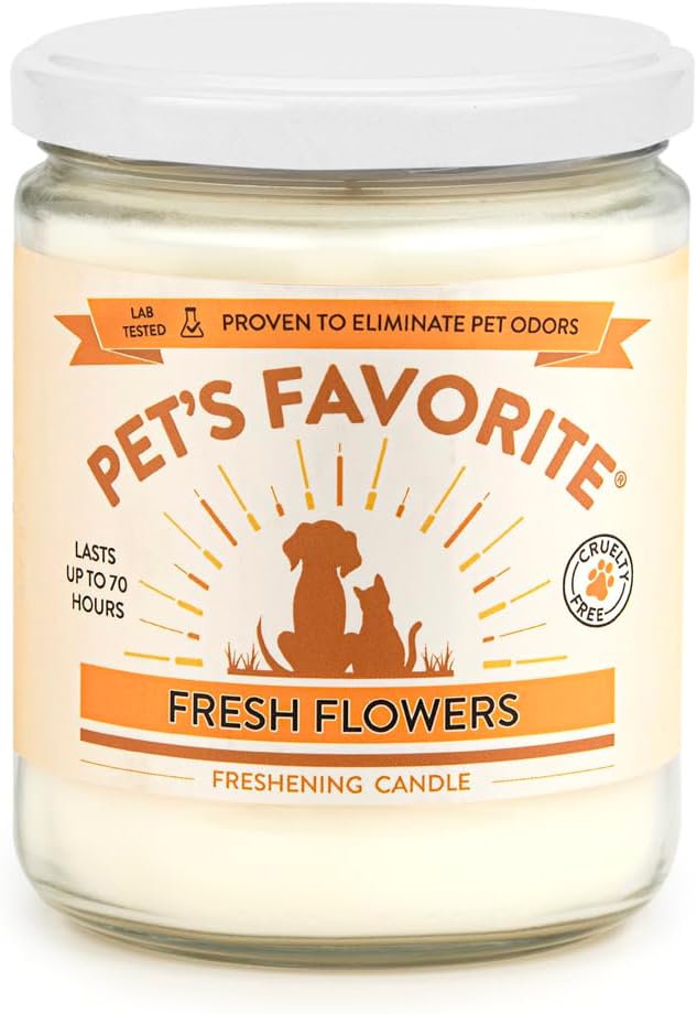 Pet's Favorite Pet Odor Candle, Clean Burning, Long Lasting Floral Scented Candle with a Natural Fiber Wick and 70 Hour Burn Time, Fresh Flowers - Pack of 1