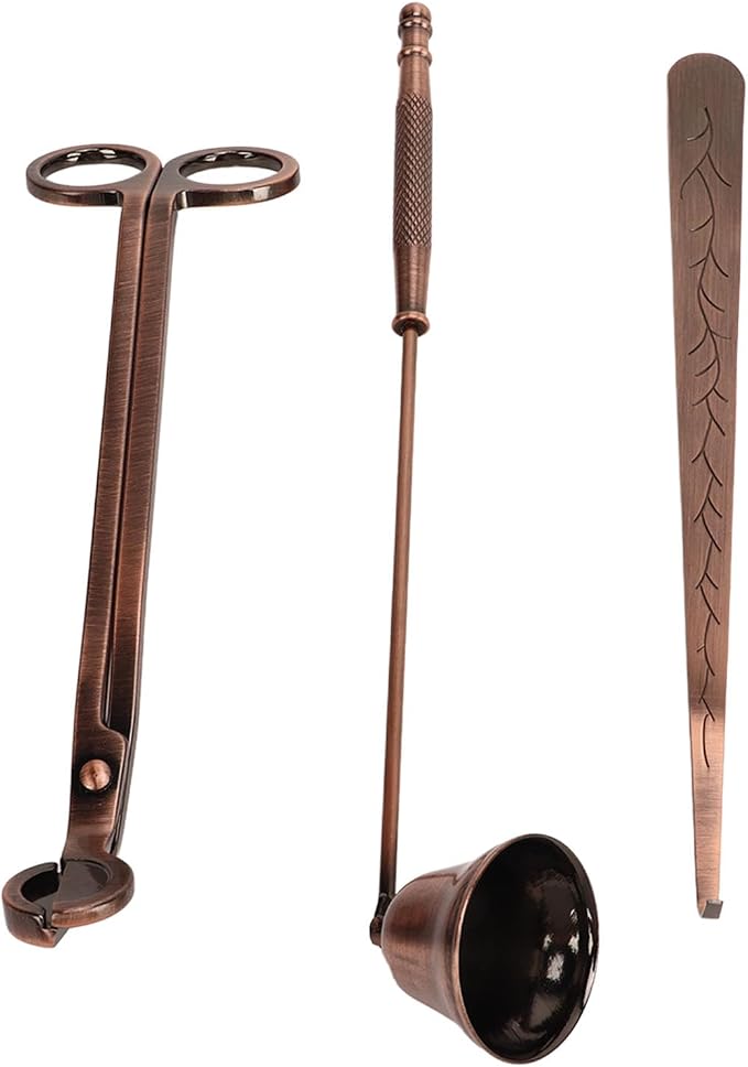 3 in 1 Candle Accessory Set with Candle Wick Trimmer Cutter, Snuffer, Dipper, Bronze Candle Care Kit, Stainless Steel Care Kit Bronze Scented Candles Trimmer Set