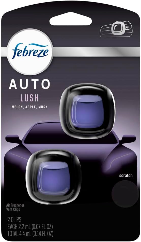 Febreze Car Vent Clip Air Freshener, Odor Eliminator for Up to 30 Days Freshness, 2 Clips (Lush)