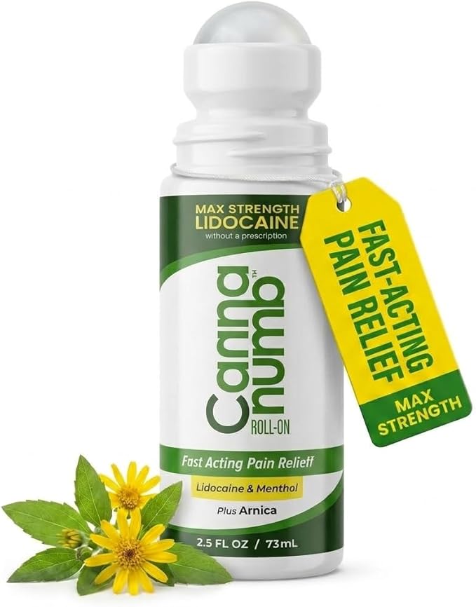 Pain Relief Roll On Topical Analgesic for Adults with Lidocaine – Fast Acting Relief for Knee Pain, Neck, Foot & Lower Back with Arnica Boswellia & Menthol 2.5oz