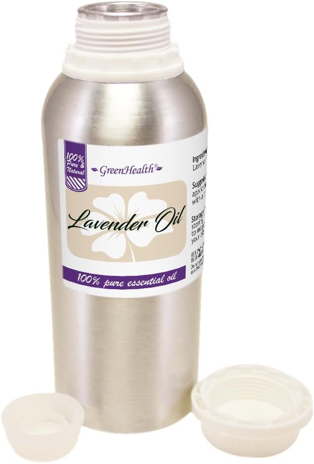 GreenHealth Lavender Essential Oil – 8 fl oz (237 ml) – Aluminum Bottle w/Plug Cap – Lavender Oil for Diffuser, Aromatherapy, Soap Making, Candles & DIY