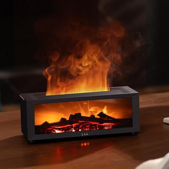 Essential Oil Diffuser, Fireplace Flame Oil Diffuser - Aromatherapy Aroma Humidifier, Upgrade 7 Colors Noiseless Remote Control - Perfect for Bedroom Home Office (150ml Fireplace Flame, White)