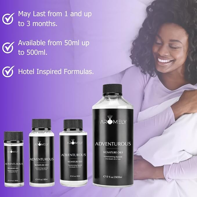 AROMELY Adventurous Diffuser Oil Blend | Luxury Home Fragrance Oil for Diffusers | Hotel-Inspired Signature Scent with Notes of Lemon, Grapefruit, Pink Pepper, Bergamot & Amberwood | 50ml