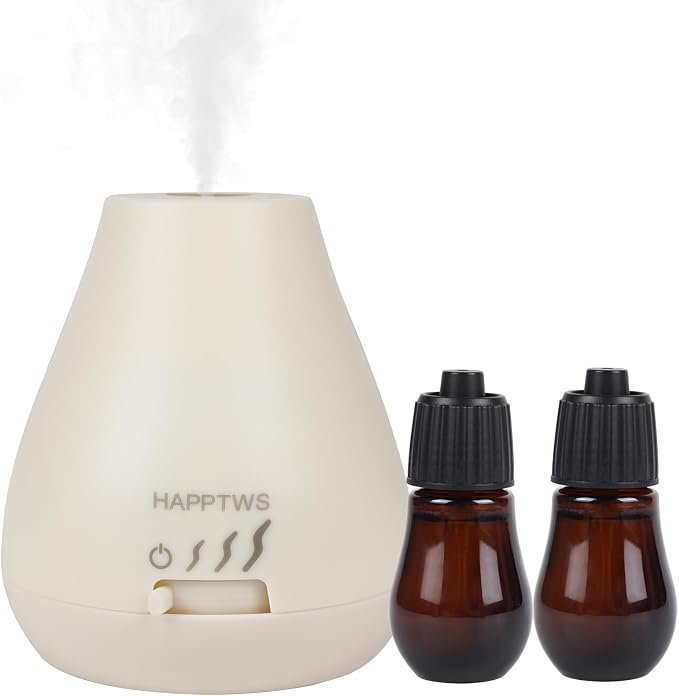 HAPPTWS Essential Oil Diffuser - Waterless Diffuser 3 Timer Settings Battery Powered for Bedroom Yoga Room Toilet Pet Room White