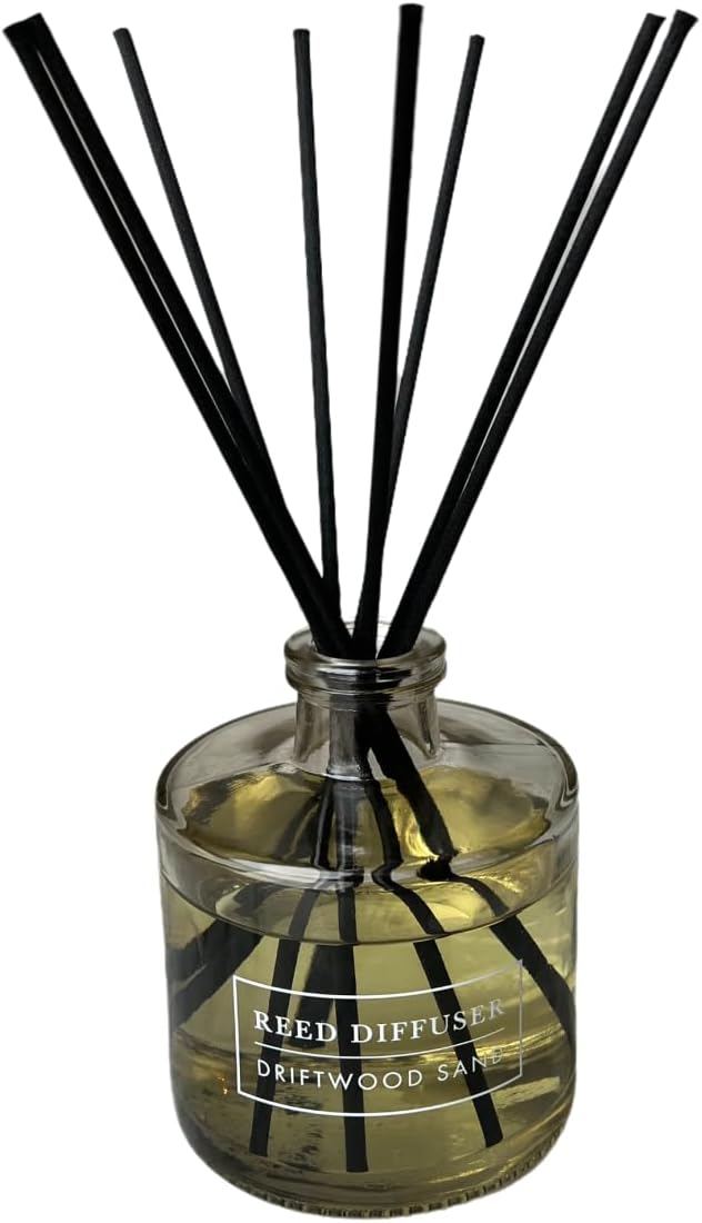 Bellevue Reed Diffuser, 6 fl oz Glass Filled Diffuser, Highly Concentrated Fragrances with Essential Oils, Home Fragrance, Scent:Driftwood Sand