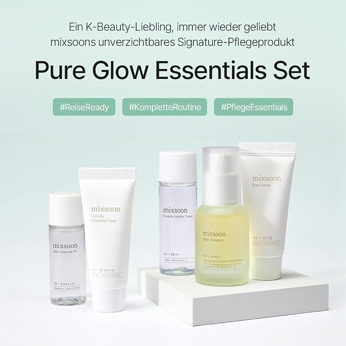 mixsoon Pure Glow Essentials Set - 5-Step Skincare Kit - Travel kit, Travel size kit, Hydrating Skincare Gift Set (15ml*1+20ml*3+30ml*1) Korean Glass Skin Care