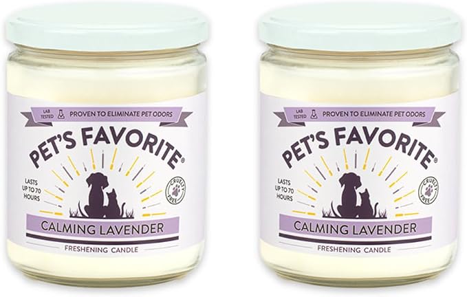 Pet's Favorite Pet Odor Candle, Clean Burning, Long Lasting Lavender Candles with a Natural Fiber Wick and 70 Hour Burn Time, Pack of 2