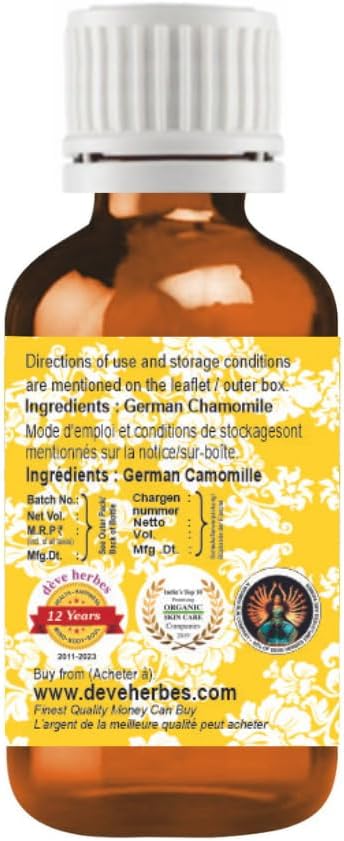dève herbes German Chamomile Essential Oil (Matricaria recutita) Pure | Non-Sticky | Non-Greasy | Lightweight | Men & Women | All Skin Types | Steam Distilled 5ml (0.16 oz)
