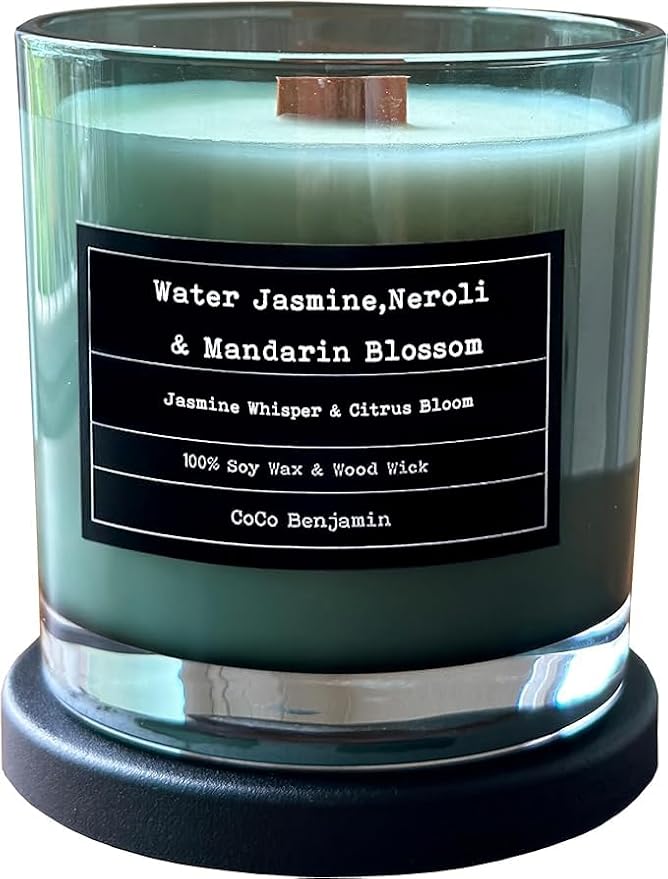 100% Soy, Highly Scented, Hand Poured Soy Candle (Water Jasmine,Neroli & Mandarin Blossom (Wooden Wick))