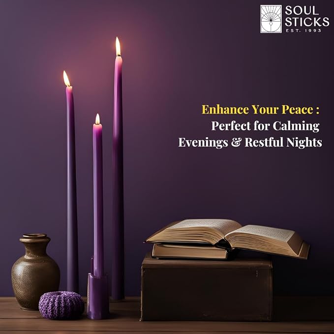 SOUL STICKS 4" Scented Ritual Candles Chime Taper Premium Candles 20 pcs for Rituals, Ceremonies, Meditation, Altar and Spells (Indigo/Lavender)