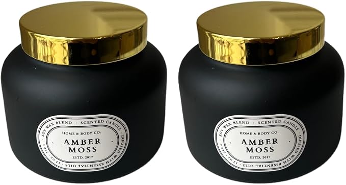 Home&Body Company Scented Candles 12 OZ Fragranced Candle, Soy Blend Wax, Infused with Essential Oils, Home Fragrances, Aromatherapy Home Scented Candles Gift, Scent: Amber Moss Pack of 2