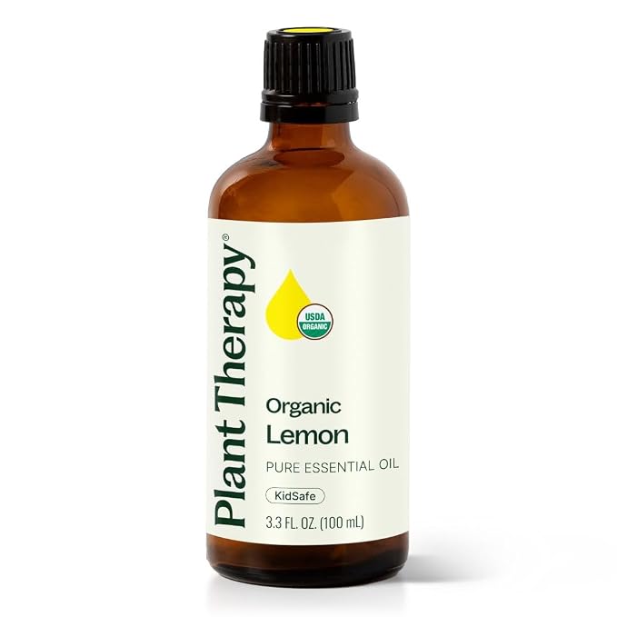 Plant Therapy Organic Lemon Essential Oil 100 mL (3.3 oz), 100% Pure, USDA Certified Organic, Undiluted, Aromatherapy for Cleaning, Skin Care, and Immune Support