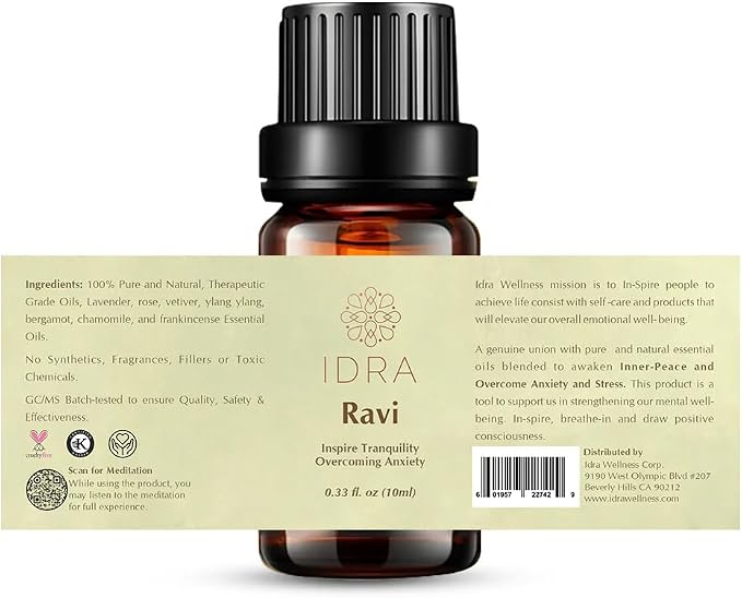 Ravi Essential Oil Blend by Idra Wellness Contains Lavender Rose Ylang Ylang 100% Pure 10ml
