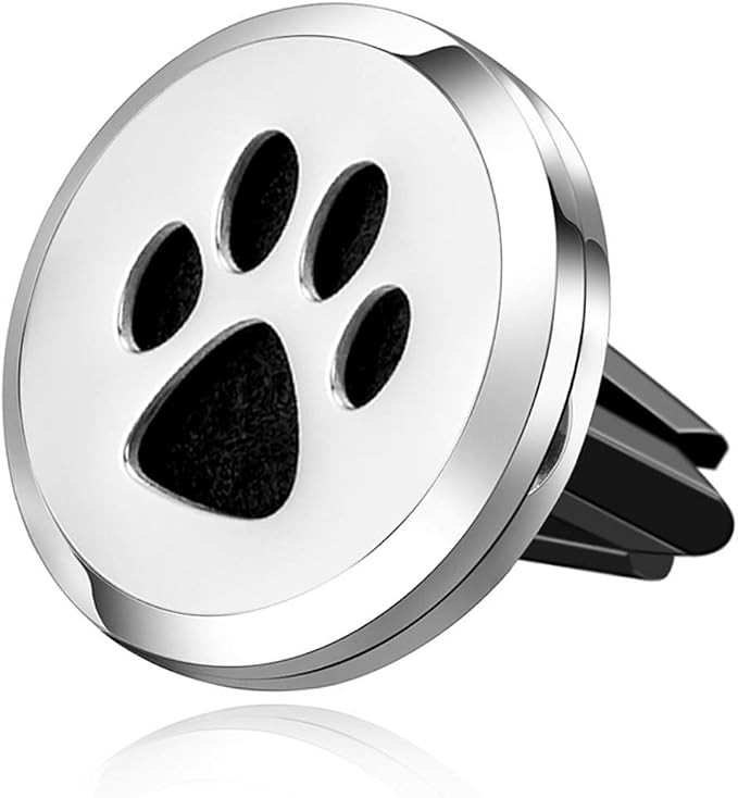 Wild Essentials Dog Paw Essential Oil Car Vent Diffuser, Stainless Steel Locket Pendant with 8 Color Refill Pads, Customizable Color Changing Air Freshener for Aromatherapy