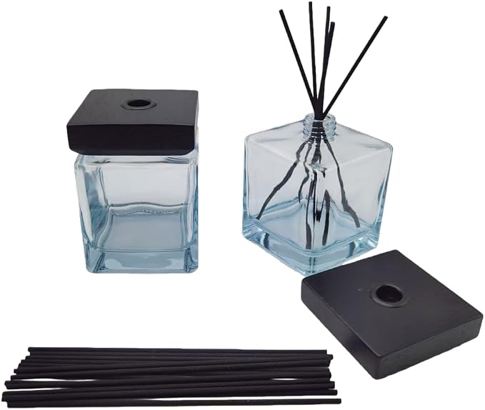 2Pcs 500ml Empty Reed Diffuser Bottle and 20 pcs Black Reed Diffuser Sticks Refill Set for Bathroom Hotel Home Decoration (Light Blue, 500ml)