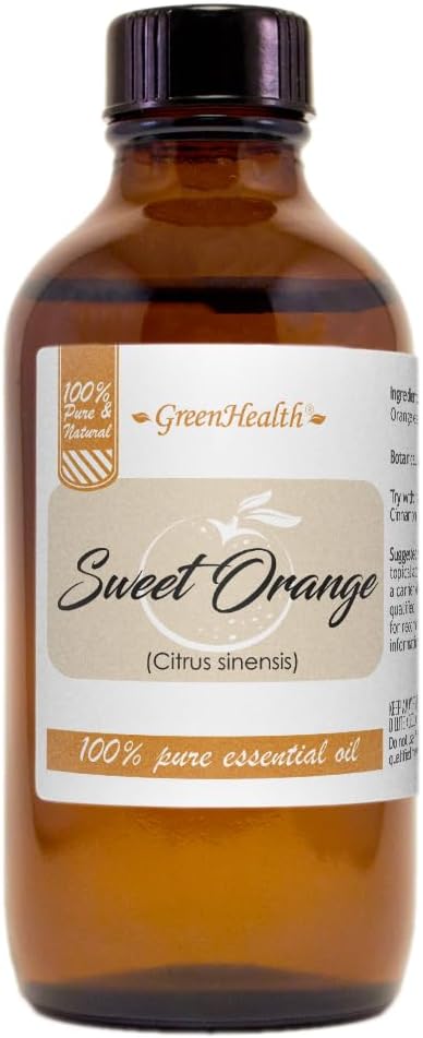 GreenHealth Sweet Orange Essential Oil - 100% Pure & Undiluted - 4 fl oz Amber Glass Bottle - Refreshing Citrus Aroma for Aromatherapy, Diffusers & DIY Uses