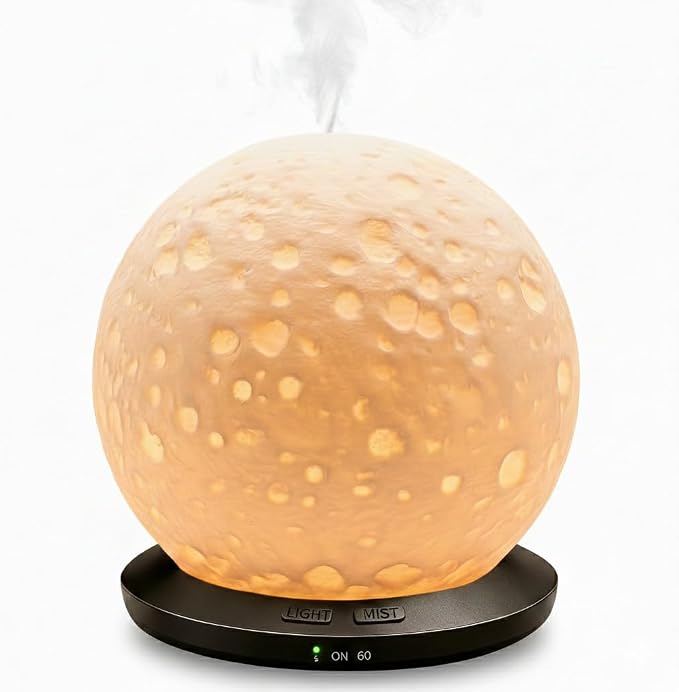 Moonlight Zen 200ml Ceramic Essential Oil Diffuser – Ultrasonic Aromatherapy Moon Lamp with 6H Mist, 3-Timer Settings, Auto-Shutoff & Amber LED Glow – Artisanal Lunar Decor for Home, Office & Spa