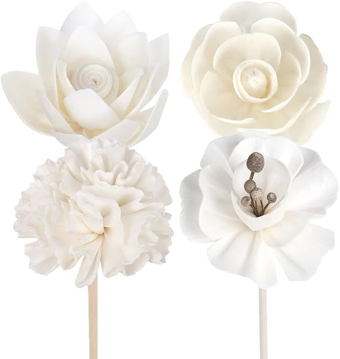 Leadigol 4PCS Reed Diffuser Flower Set, Diffuser Mixed Flowers, Natural Material Aromatherapy Reed Wood Flowers, Mixed White Flower Set Replacement for Home Fragrance