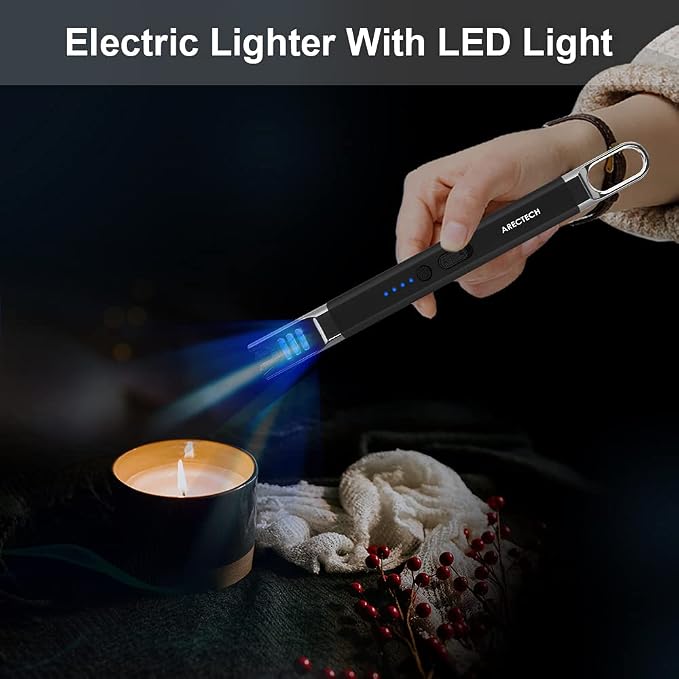 ARECTECH Electric Candle Lighter Rechargeable USB Long Gill Lighter for Candle Cooking Camping BBQs Fireworks Black