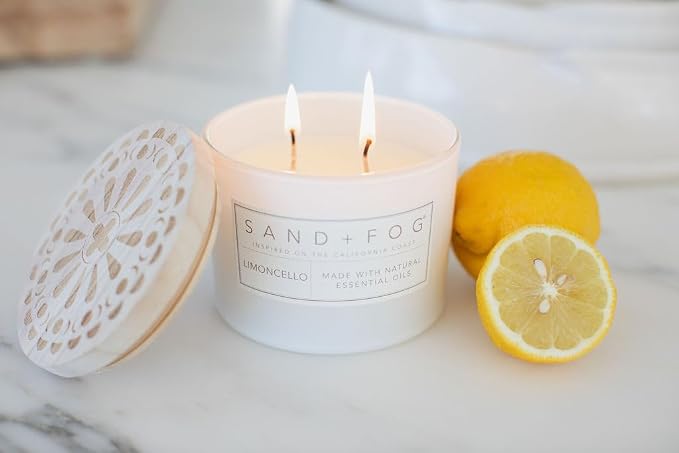 Sand + Fog Scented Candle - Limoncello – Additional Scents and Sizes – 100% Cotton Lead-Free Wick - Luxury Air Freshening Jar Candles - Perfect Home Decor – 12oz