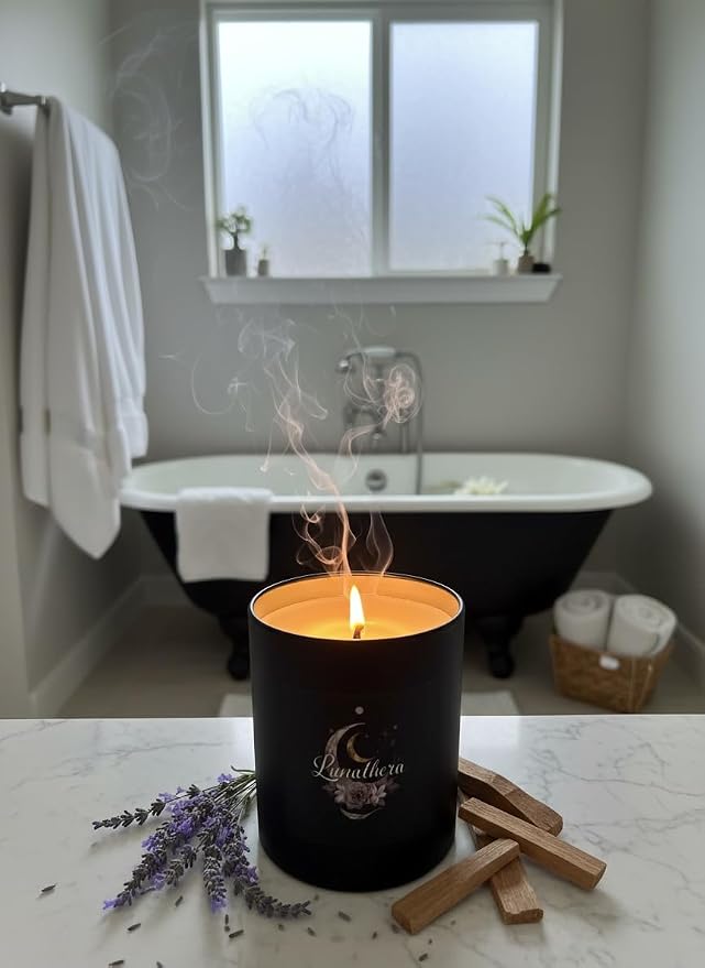Lavender & Sandalwood Aromatherapy Soy Wax Candle for Energetic Shifts, Reflection & Restorative Healing Journeys | 10 oz Scented Candle - Lunathera Ritual Candle By Wick & Whisper