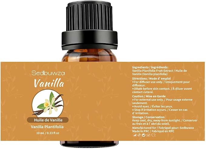 Sedbuwza Vanilla Essential Oil, Pure Organic Vanilla Fragrance Oil for Diffuser, Humidifier, Soap, Candle, Perfume