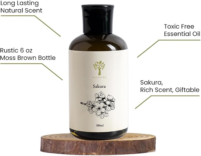 PRISTINE Sakura Diffuser Refill with Free Reed Stick | Cherry Blossom Flower Sakura Oil Diffuser & Reed Diffuser Sticks with Essential Oil Reed Diffuser Set | Home & Office | Calming Blend