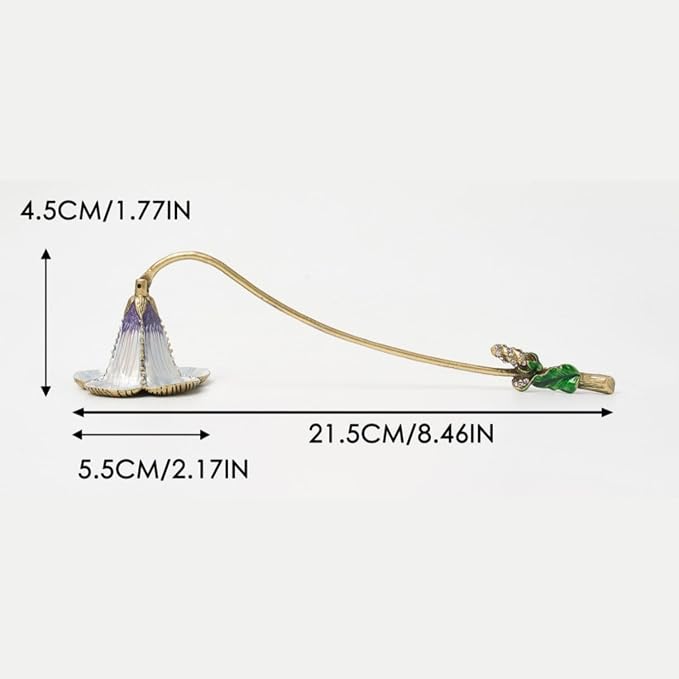 Flower Candle Snuffer - Vintage Purple & White Floral Bell Candle Extinguisher with Crystal Leaf Handle, Long Stem Decorative Candle Accessory for Home Décor, Garden Lover Gift