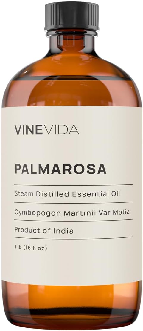 VINEVIDA Palmarosa Essential Oil - 16 oz - Undiluted - DIY Candle Scents - Bulk for Soap Making & Skin Safe