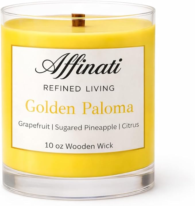 Affinati Golden Paloma Scented Candle, 10 oz Wooden Wick Tumbler Jar – Bright Grapefruit Citrus Aromatherapy, Fresh Summer Soy Blend Gift