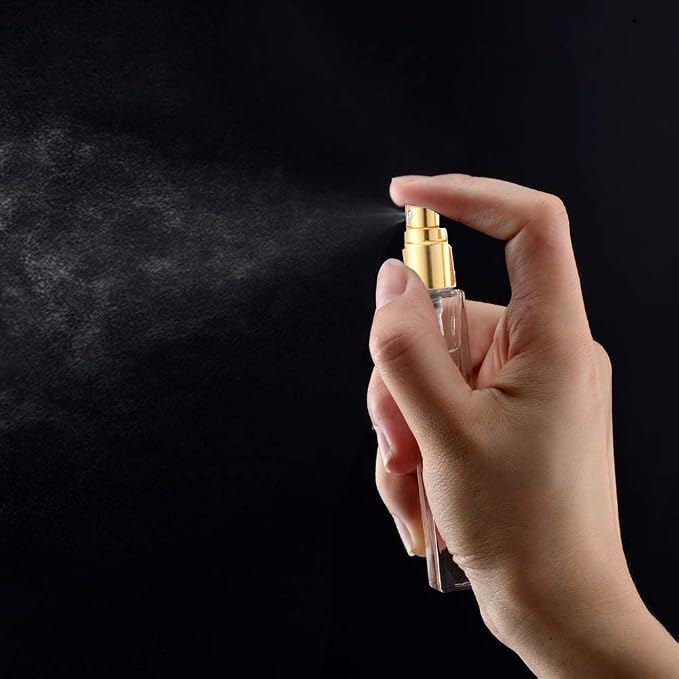 Thick Glass 5pcs 10ml 1/3oz Gold Spray Bottle Refill Perfume Hydrating Fragrance Fine Mist Atomizer Cosmetic Container Round Tube Party Makeup Tool Travel Gift Sample