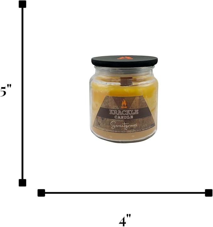 Krackle Candle | Sweetgrass | 16 oz Scented Candle with Natural Crackling Wooden Wick | Poured in the USA | Vanilla & Sugarcane Fragrance
