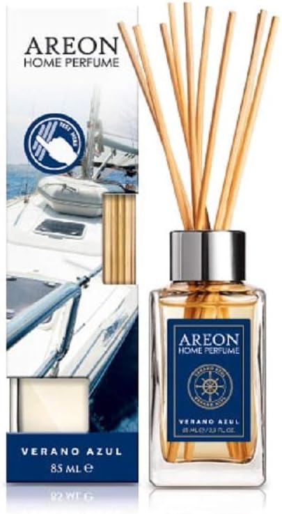 Areon Home Luxury Perfume Reed Diffuser + 10 Rattan Reeds, Verano Azul (Seashore Freshness) 85ml