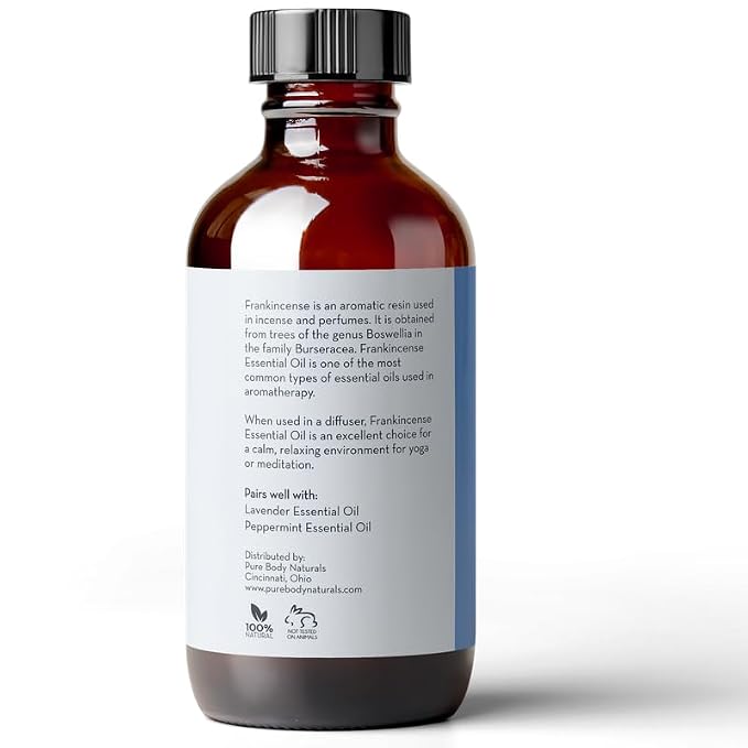 Pure Body Naturals Frankincense Essential Oil for Diffuser and Skin, Relaxation, Meditation and Yoga, 4 fl oz