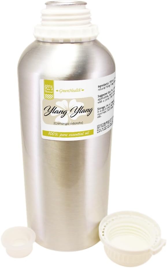Ylang Ylang Essential Oil – 32 fl oz (946 ml) Aluminum Bottle w/Plug Cap – 100% Pure Essential Oil – GreenHealth