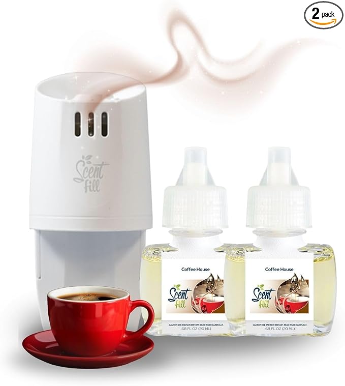 Scent Fill Coffee House Plug in Air Freshener, Scented Oil Refills, 2 Refills + Diffuser