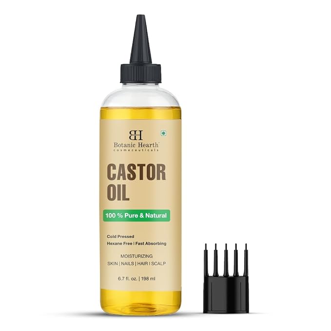 Botanic Hearth Castor Oil & Hair Treatment Oils 6.7 Fl oz|100% Pure & Natural, Cold Pressed |For Hair, Eyelashes & Eyebrows | Hexane Free, Fast Absorbing | With Applicators & Dropper | All Hair Types